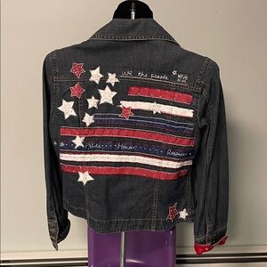 Chico’s Patriotic Denim Jacket with Star and Stripe Design